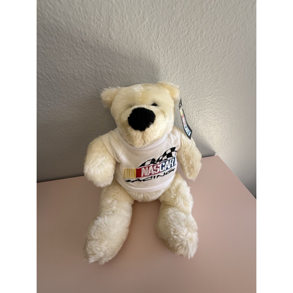 Collectible Vintage Nascar White Plush Stuffed Teddy Bear NWT